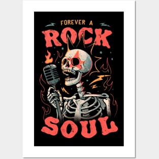 Forever a Rock Soul - Dark Cool Skull Skeleton Music Gift Posters and Art